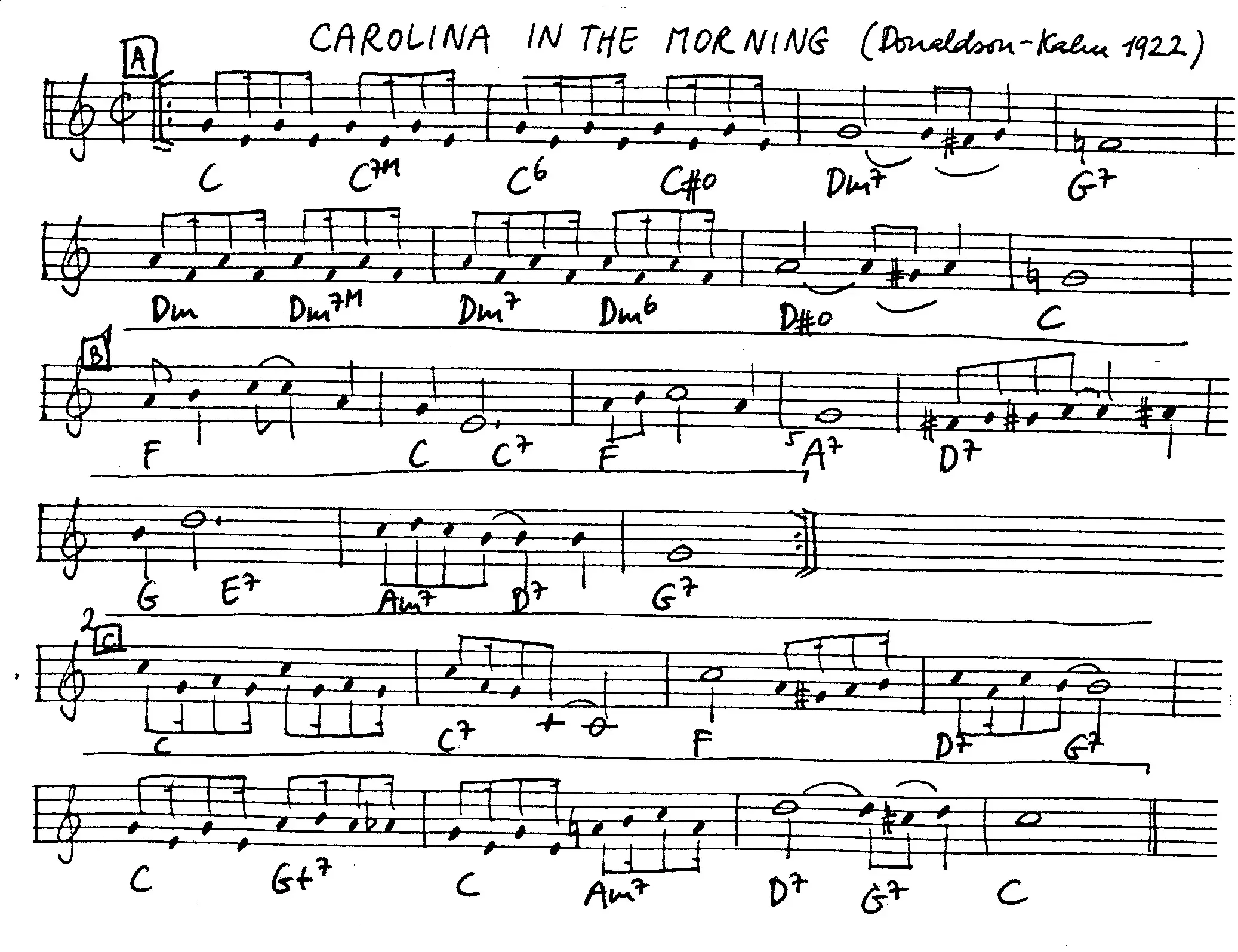 carolina in the morning free jazz leadsheet - Courtesy of the Jungle Jazz Band